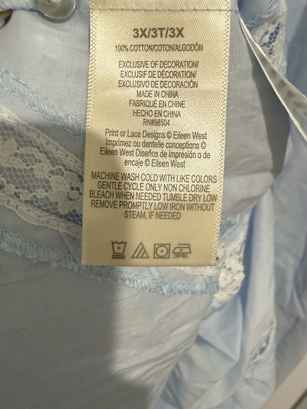 Eileen West Pale Blue Lace-Trim Button-Front Nightgown - Picture 7 of 7